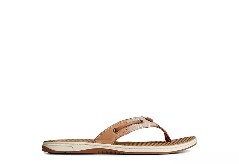Sperry Womens Seafish Chambray Stripes Flip Flop Sandal - Tan 2 Sperry Womens Seafish Chambray Stripes Flip Flop Sandal - Tan - Image 2