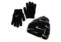 Nike Boys Swoosh All Over Print Roll Cuff Beanie Set - Black